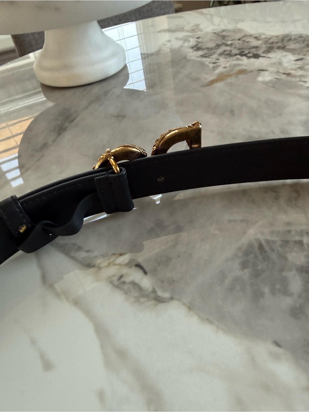 Dolce & Gabbana Black Leather Belt with Gold Pearl-Embellished 'DG' Buckle - Picture 4 of 11